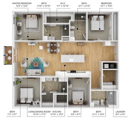 Floor plan for 4 beds, 4 baths, 1795 sqft
